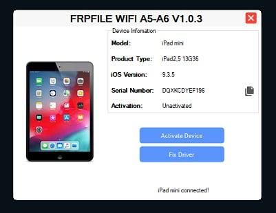 FRPFILE A5 - A6 Activator No Need Ardunia Supported iPhone 4 / 4S / 5 / 5c, iPad 2 / 3 / 4 / mini 1, iPod touch 5 - Windows Tool