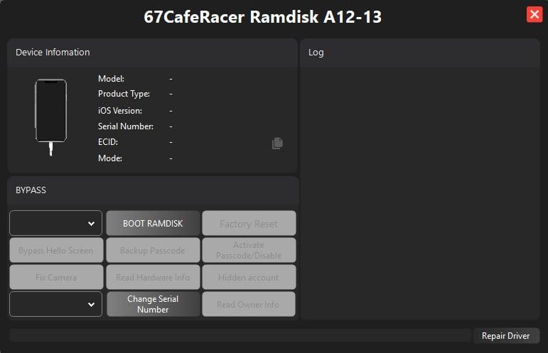 67CafeRacer Ramdisk for A12-A13 CPU Disabled / Passcode Lock Bypass with Signal [ No Refund Any Request ] - Windows Tool