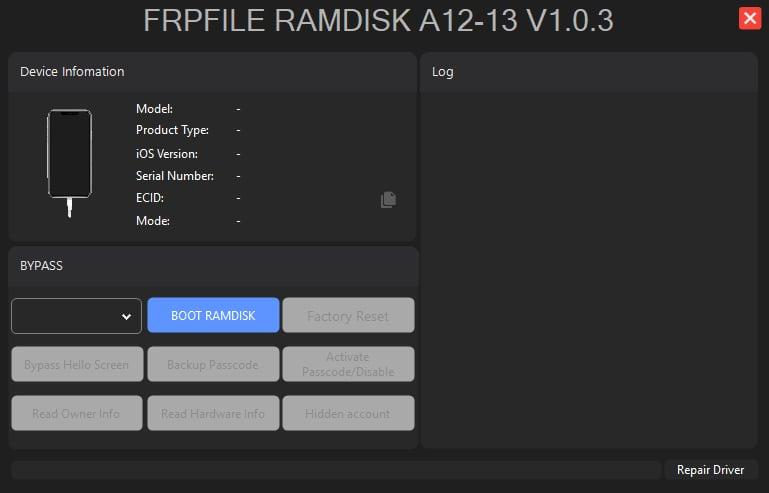 FRPFILE Ramdisk for A12 Bypass Passcode, Read Owner, Hardware Info, Hidden Account
