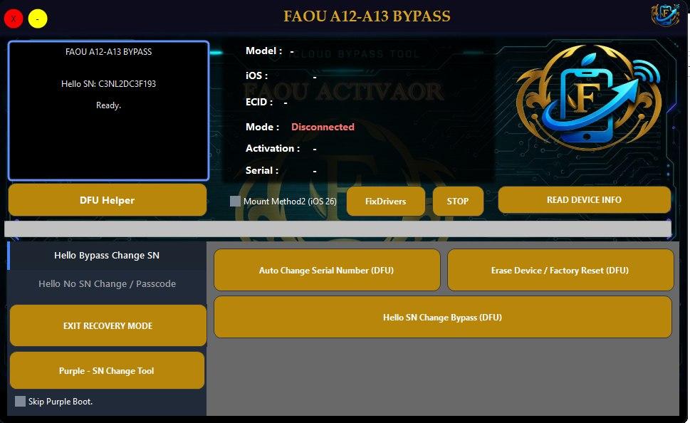 @ FAOU Bypass A12-A13 Activator Bypass [Hello Screen]